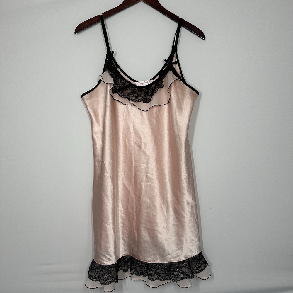 Vintage Oscar de la Renta pink satin babydoll night Gown Chemise XL Slip Y2K